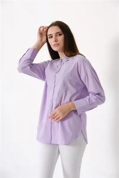 Picture of Women's Embroidered Long Shirt Lilac