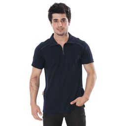 Picture of Navy blue work T-shirt with zip-up collar